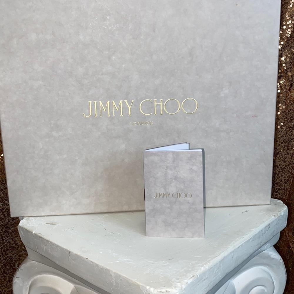 Jimmy Choo shoe box EMPTY and shoe care booklet 11 1/2” x 9 1/2 “ x 4”